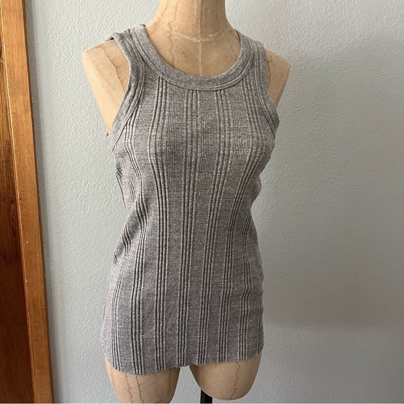 SACAI sz 1 S Gray Ribbed Knit Tank Top White Lace Up Back - Picture 3 of 10